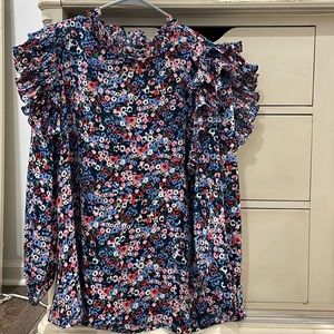 Jodifl floral top. Size large. Has ruffle collar and at the shoulder!